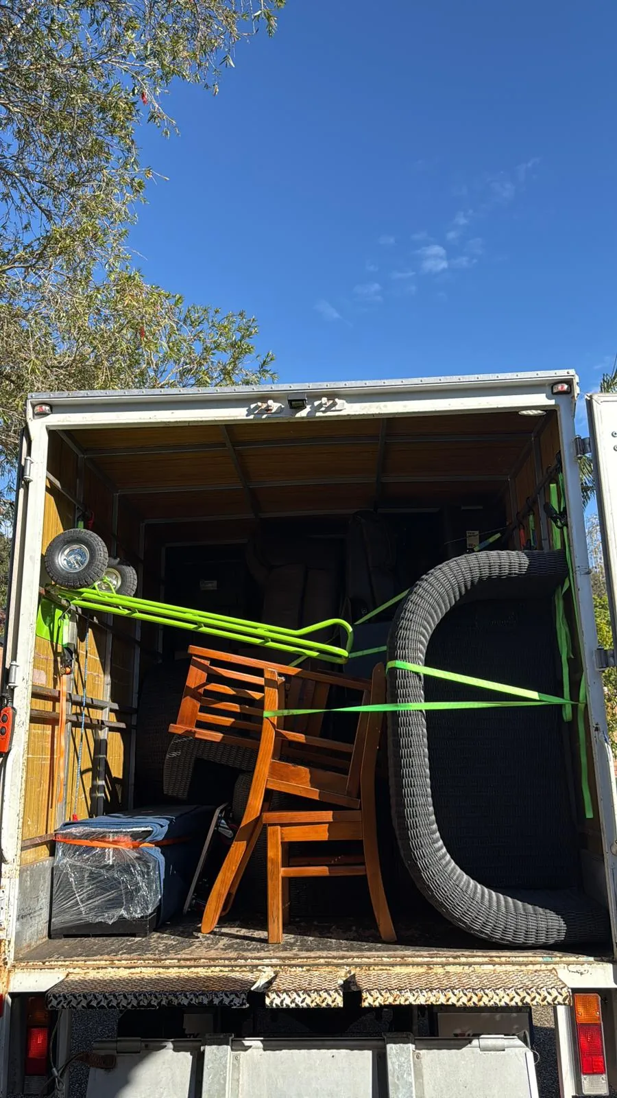 Household furniture secured in the removal truck